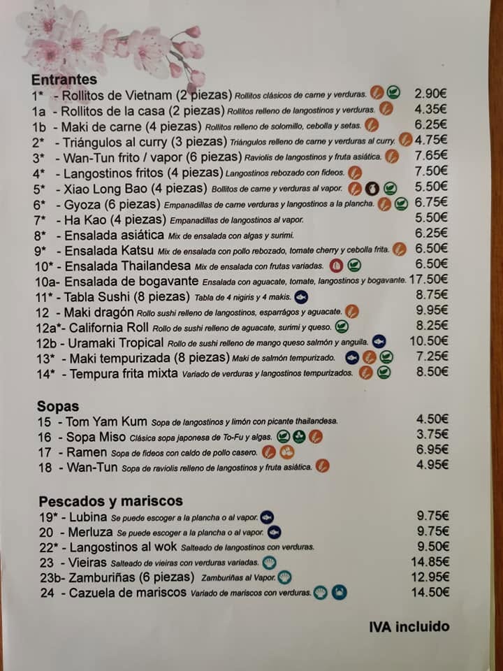 Carta de Restaurante Wok Llíria
