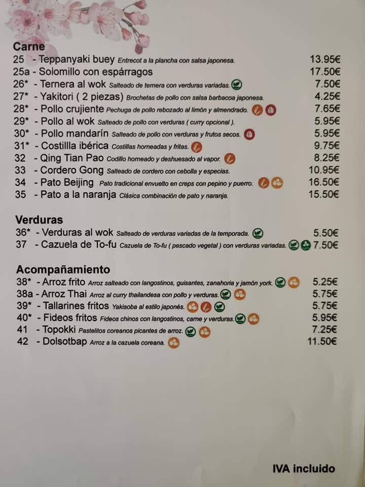 Carta de Restaurante Wok Llíria
