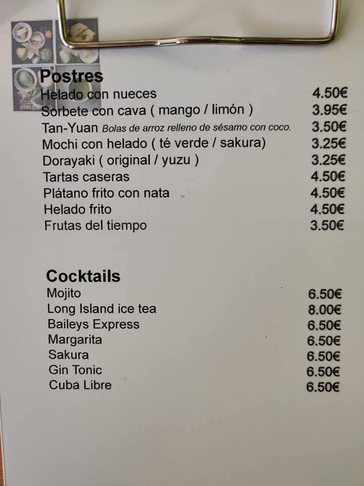 Carta de Restaurante Wok Llíria